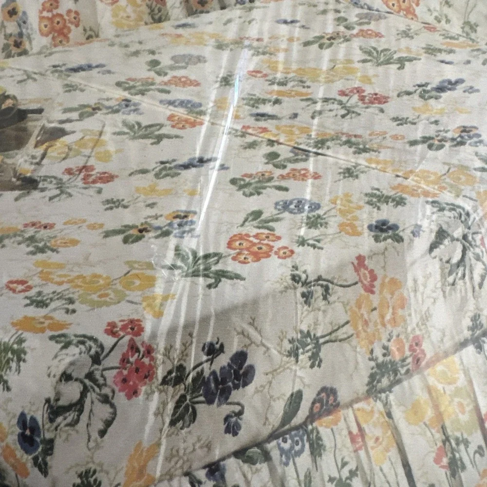 Vintage 70s Burlington TWIN‎ Fitted Sheet New Floral Orange Poppies Pansies